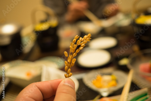 Close up of wheat used as decoration in a traditional Japanese dinner also known as Keiseki