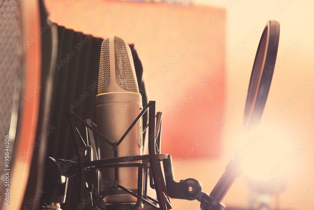 View of microphone at radio station