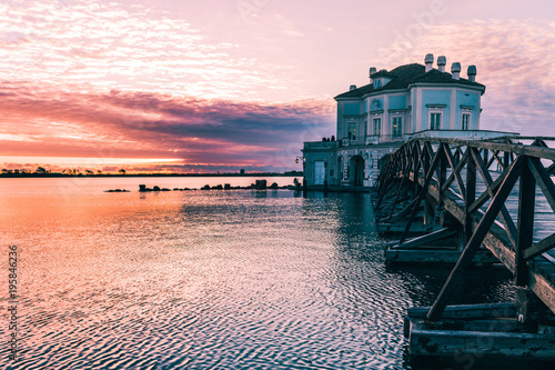 Breathtaking Sunset at Casina Vanvitelliana, Fusaro Lake, Bacoli, Naples. Italy