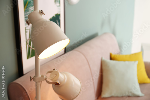 Elegant lamp near sofa in living room