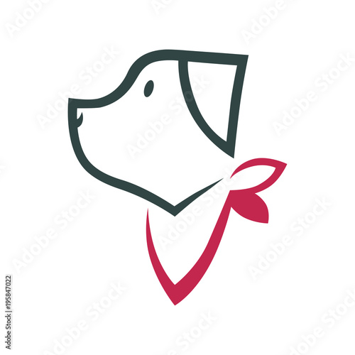 Cartoon dog with a bandana symbol, icon on white background. Design element