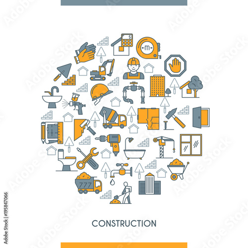 Wallpaper Mural Flat line design construction concept Torontodigital.ca