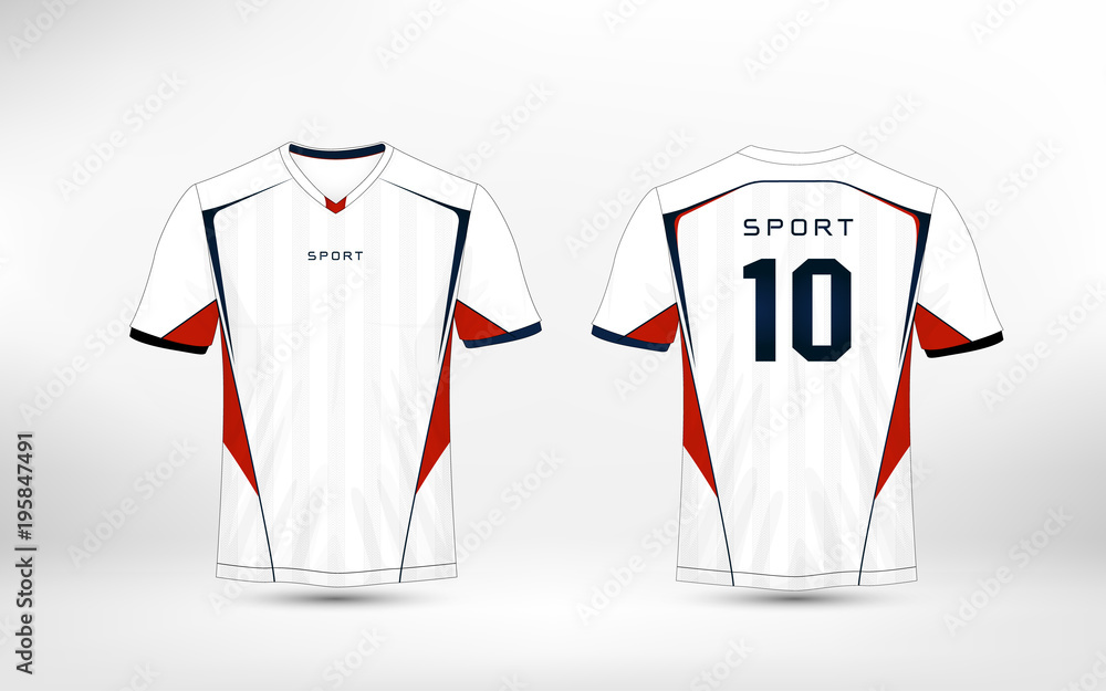 White, Red And Blue Pattern Sport Football Kits, Jersey, T-shirt