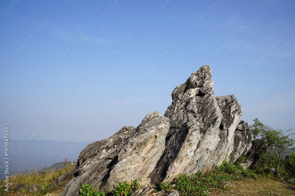 Group of  Pointed stones on the top of montain at Doi Pha Tang, Chiangrai, Thailand