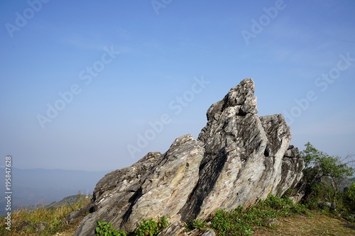 Group of Pointed stones on the top of montain at Doi Pha Tang, Chiangrai, Thailand