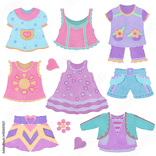 Watercolor children, little girl clothing