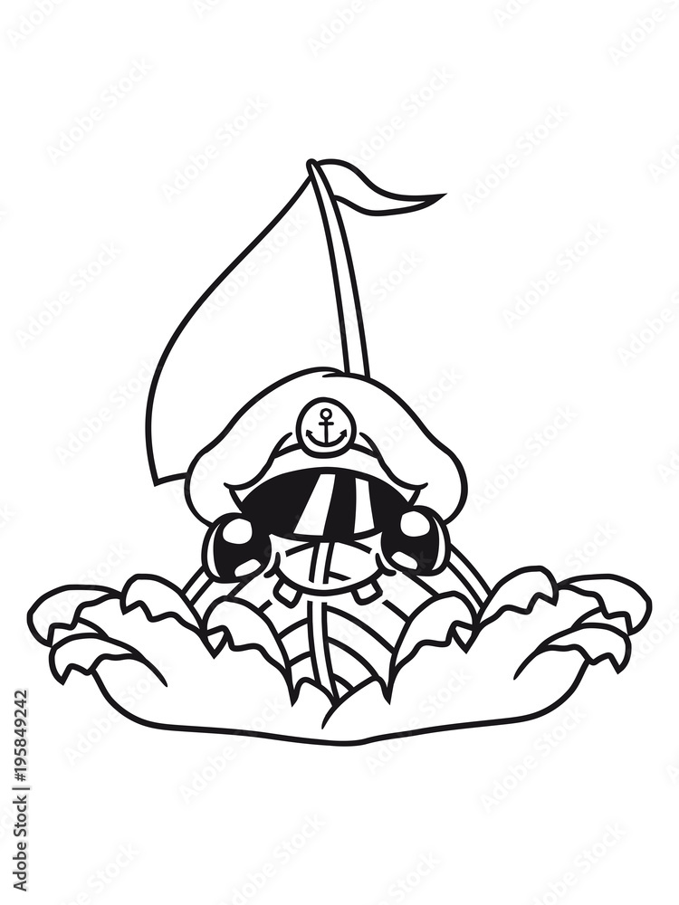 Fototapeta premium kapitän hut gesicht süß niedlich lebendig comic cartoon clipart segeln boot schiff verein meer segelboot team crew