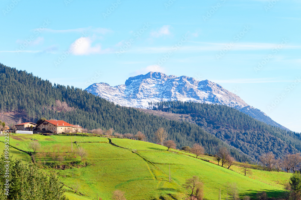 traditional basque house at countryside landscape
