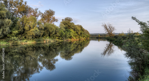 Fototapeta Naklejka Na Ścianę i Meble -  River Landscape At Sunset. HDR Photo.