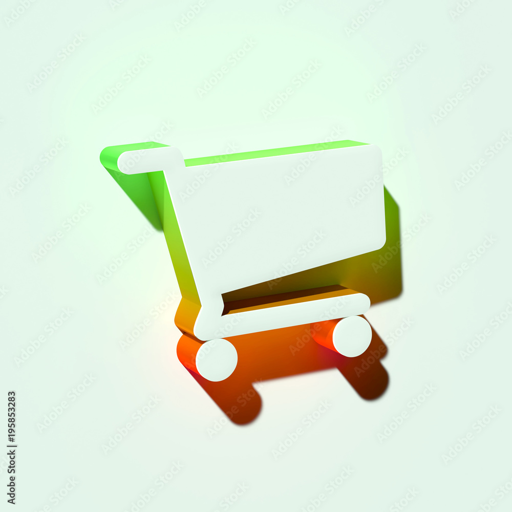 White Cart Icon. 3D Illustration of White Buy, Buying, Cart, Full, Groceries, Shopping Icons With Orange and Green Gradient Shadows.