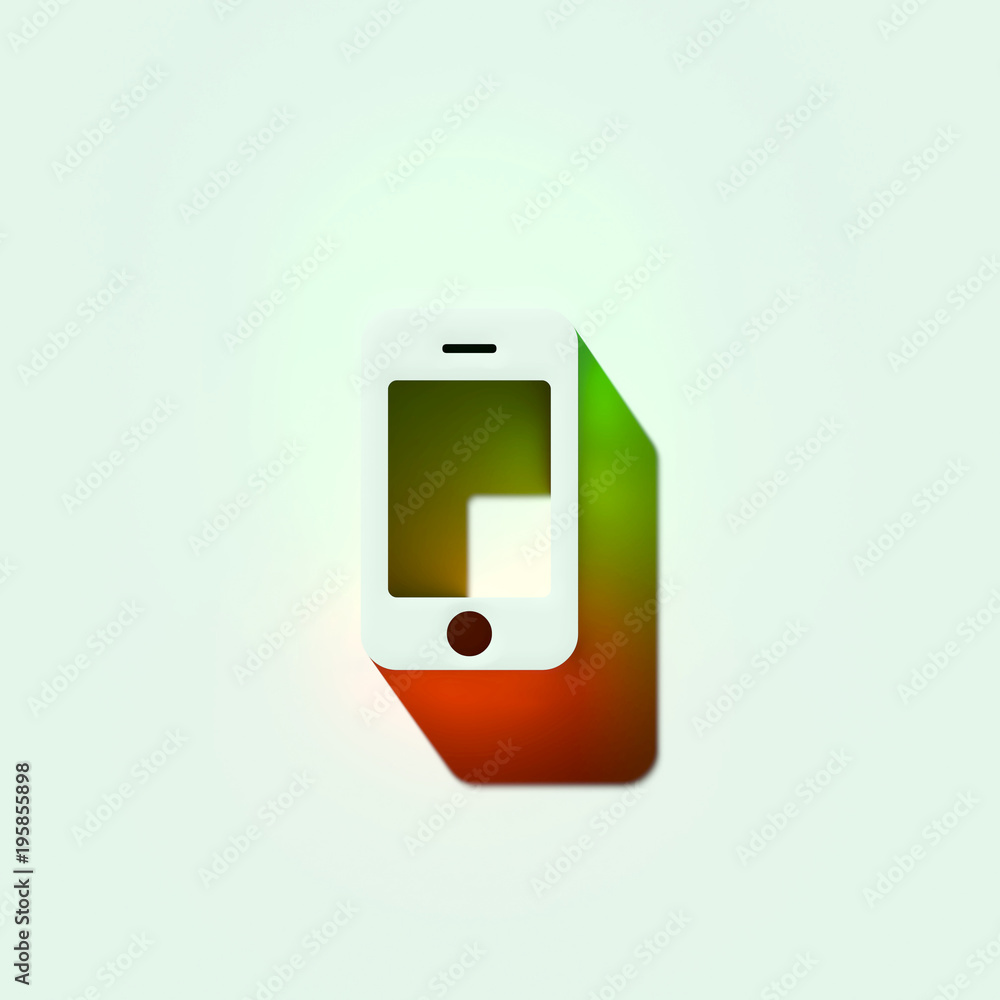 White Mobile Phone Icon. 3D Illustration of White Smartphone, Phone, Technology, Telephone, Cellphone Icons With Orange and Green Gradient Shadows. White Mobile Phone Icon. 3D Illustration of White Smartphone, Phone, Technology, Telephone, Cellphone Icons With Orange and Green Gradient Shadows.