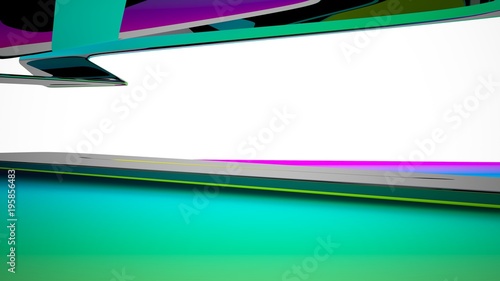 Abstract dynamic interior with black and colored gradient smooth objects. 3D illustration and rendering photo