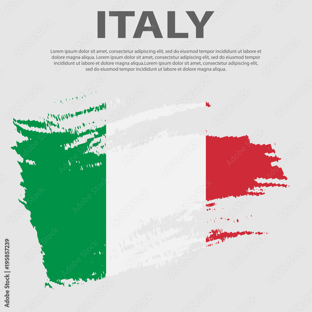 Italian flag. Flag of Italy, brush stroke background.