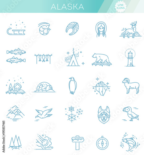 Thin line Arctic icons set, North Pole outline logos vector illustration