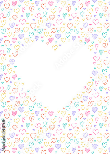Background with hand drawn hearts nad copyspace. Template of a banner. Vector.