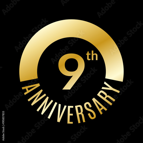9 year anniversary icon. 9th celebration template for banner, invitation, birthday. Vector illustration.