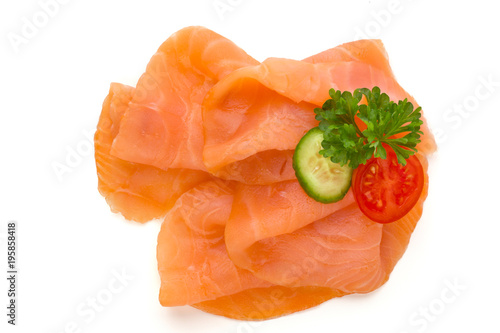 Fresh salmon slice and spice on the white background.