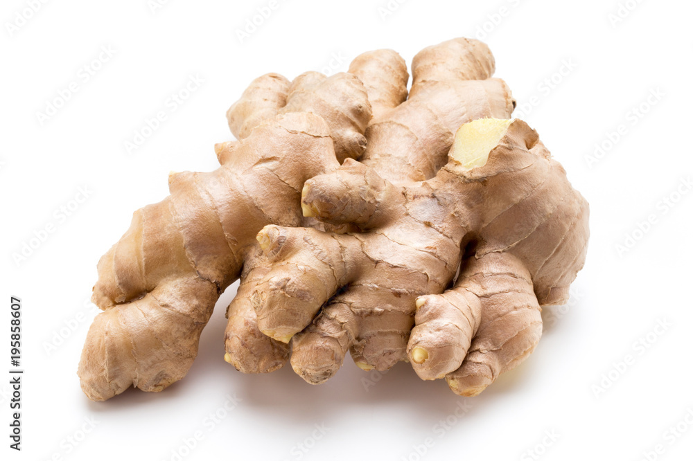 Ginger bio and lemon on white background.