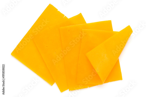 Cheddar cheese slice isolated on the white background.