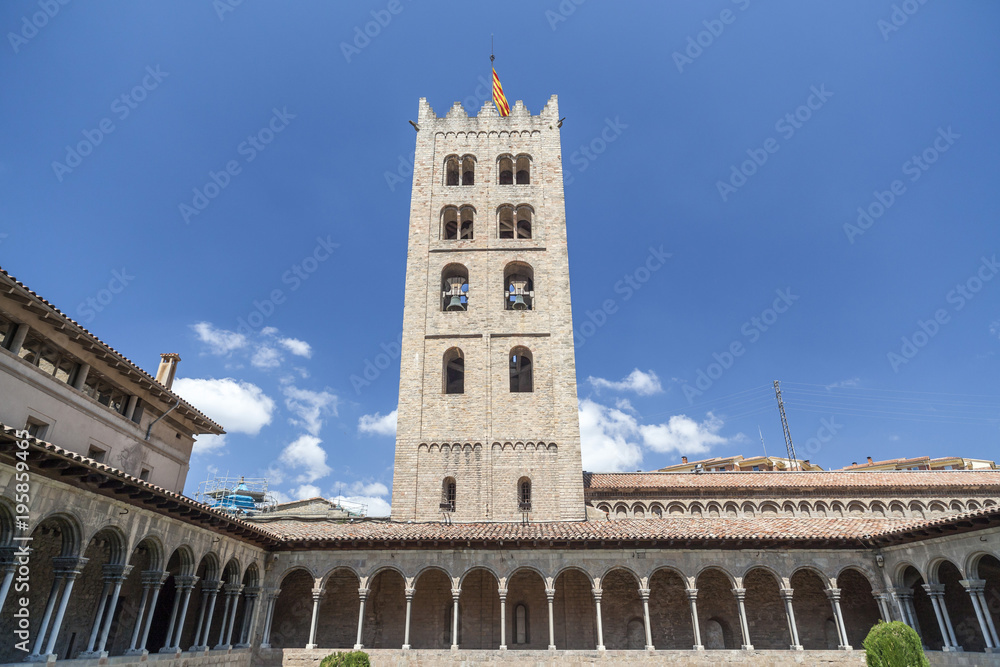 Cloister and tower monastery benedictine romanesque style, Monestir Santa Maria de Ripoll, Ripoll, province Girona, Catalonia.Spain.