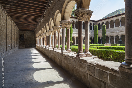 Cloister monastery benedictine romanesque style  Monestir Santa Maria de Ripoll  Ripoll  province Girona  Catalonia.Spain.