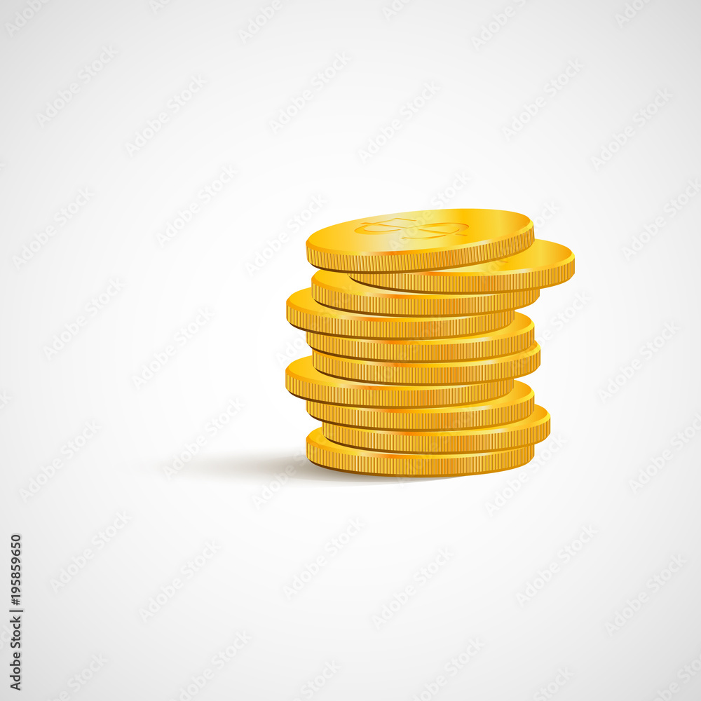 A stack of gold coins isolated on white background A stack of gold coins isolated on white background