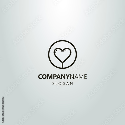 black and white linear abstract heart logo in a round frame