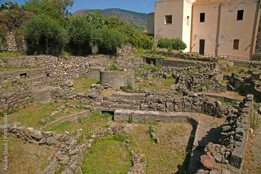 Aeolian (Lipari) archipelago, Italy. Archaeological site in Lipari