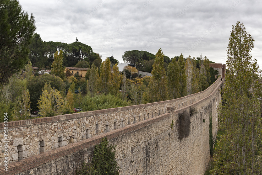 Fototapeta premium Ancient medieval walls, rampart, Girona, Catalonia.Spain.