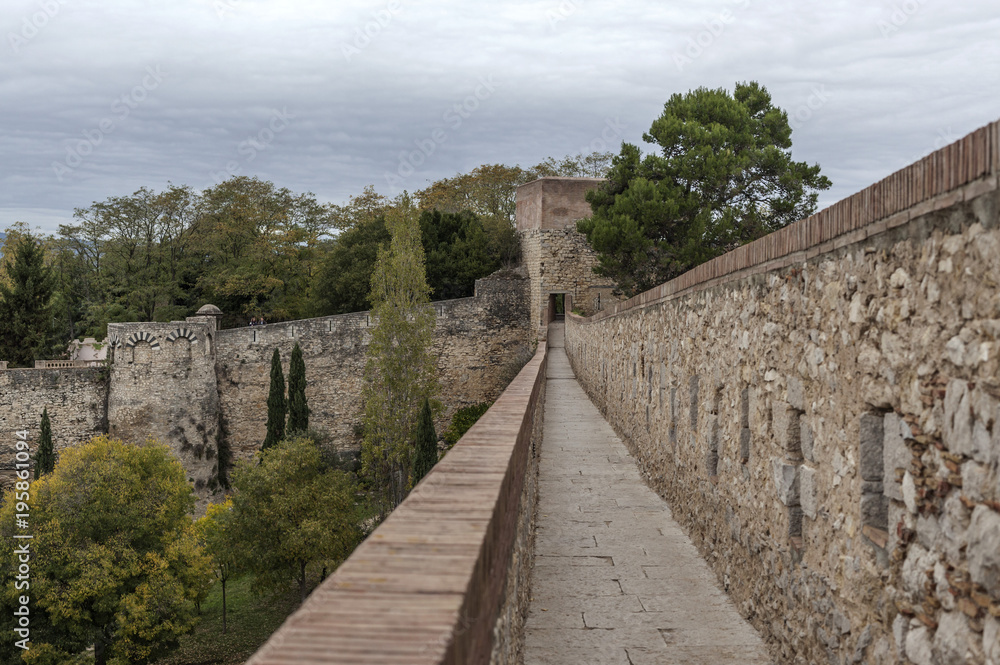 Ancient medieval walls, rampart, Girona, Catalonia.Spain.