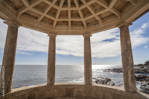 Architecture structure  pavilion  templete  parapet walk  cami de ronda  by the mediterranean sea in Costa Brava  S Agaro  Catalonia  Spain.