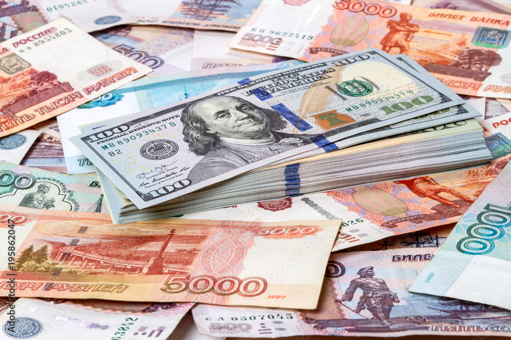 Pack of dollars against the background Russian money Pack of dollars against the background Russian money