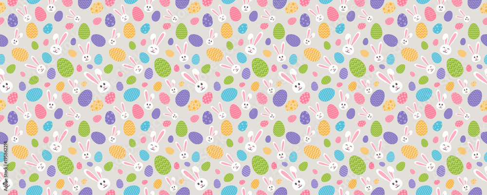 Seamless pattern with Easter bunnies and eggs. Vector. Seamless pattern with Easter bunnies and eggs. Vector.
