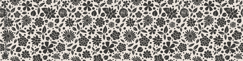 Panoramic header with hand drawn flowers. Mother's Day, Woman's Day and Valentine's Day. Vector.