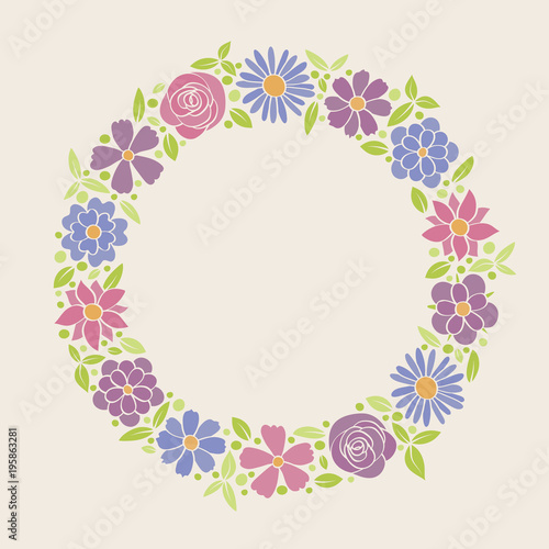 Multicoloured background with cute flowers and copyspace. Spring background. Vector.