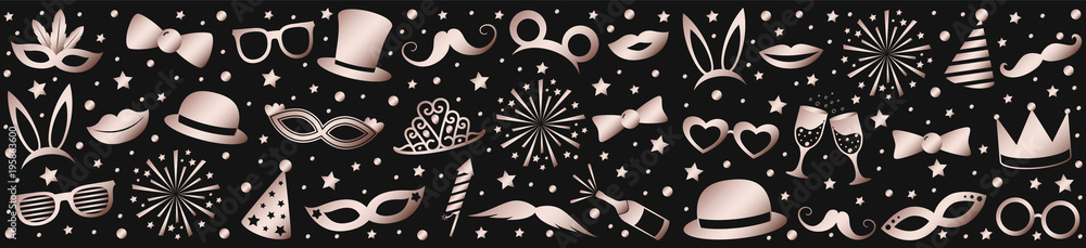 Panoramic header with pink gold coloured party icons. Vector. Panoramic header with pink gold coloured party icons. Vector.