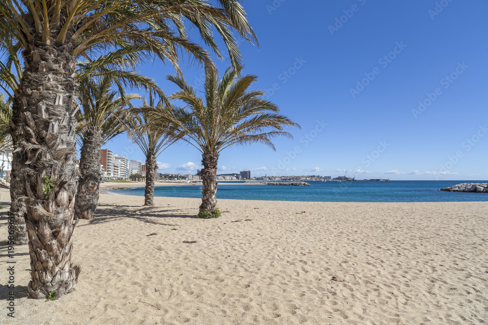Fototapeta premium View of beach of mediterranean village of Sant Antoni de Calonge in Costa Brava, province Girona,Catalonia, Spain.