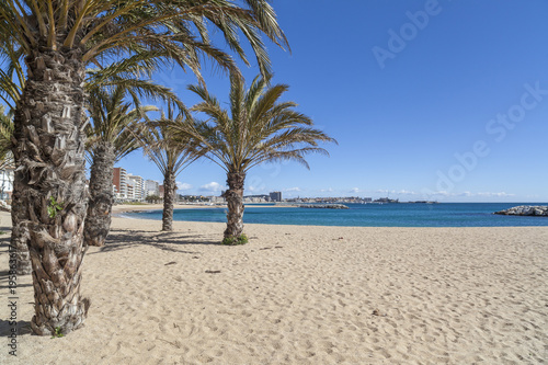  View of beach of mediterranean village of Sant Antoni de Calonge in Costa Brava, province Girona,Catalonia, Spain.