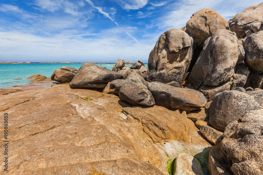 Big rocks on the coast in Brittany, France