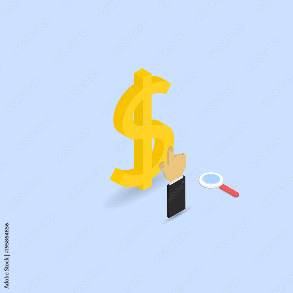 Businessman clicks on the dollar sign. Vector illustration . Businessman clicks on the dollar sign. Vector illustration .