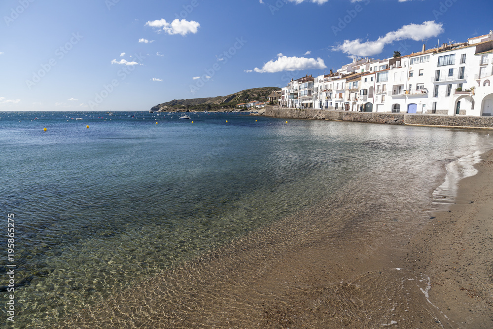 Beach view, mediterranean village, Cadaques,Costa Brava,province Girona, Catalonia. Spain.