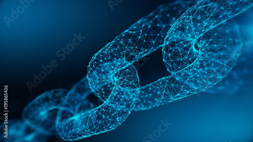 Block chain concept - Chain of network connections . 3d rendering