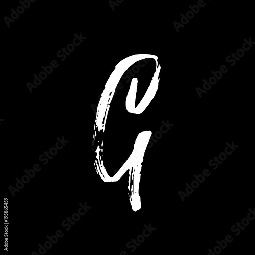 Letter G. Handwritten by dry brush. Rough strokes textured font. Vector illustration. Grunge style elegant alphabet.