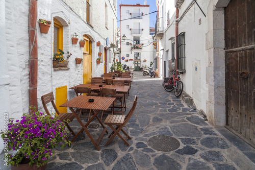 Narrow street in town of Cadaques Costa Brava  province Girona  Catalonia.Spain.