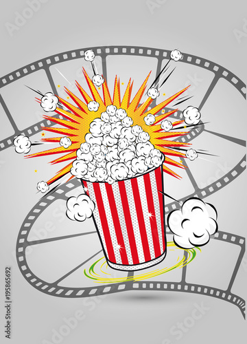 Popcorn mit Filmrolle im Pop Art Stil