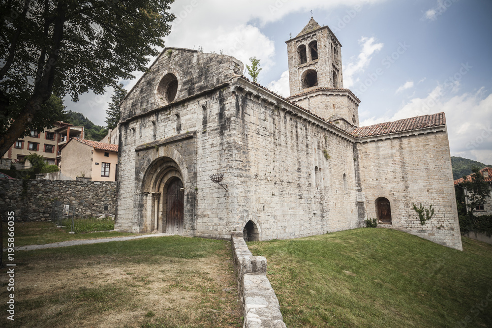 Architecture, religious building, Monastery, Monestir Sant Pere, romanesque style, Camprodon, ripolles comarca region, province girona, Catalonia.Spain.