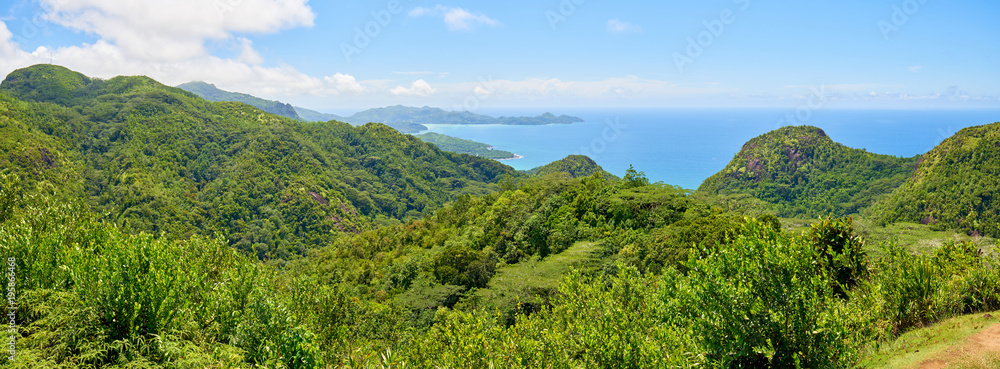 panoramic view on seychelles islands , sans souci road, Mahe, Sey