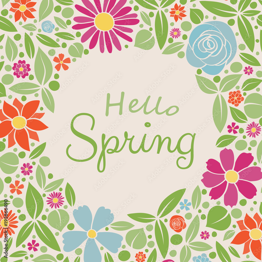 Pastel coloured poster with flowers in retro style. Concept of a card for a springtime. Vector.