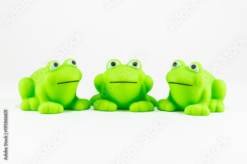 3 Green Rubber Toy Frogs