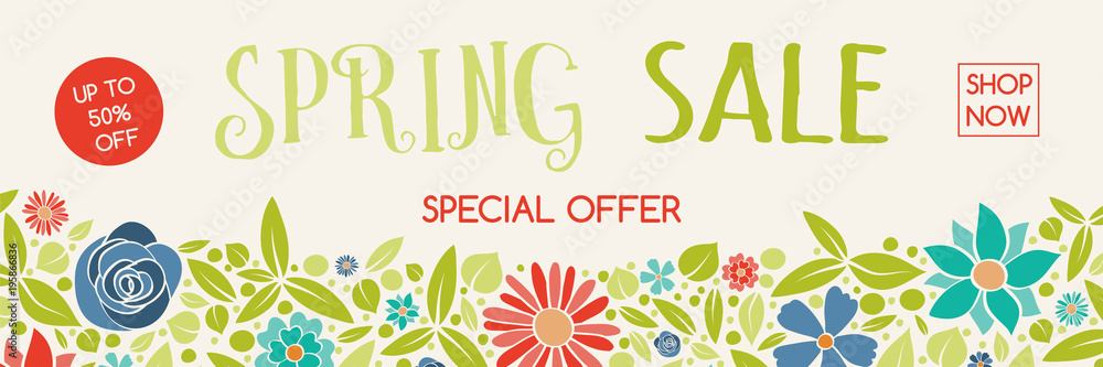 Spring Sale - concept of a banner with hand drawn flowers. Vector. Spring Sale - concept of a banner with hand drawn flowers. Vector.